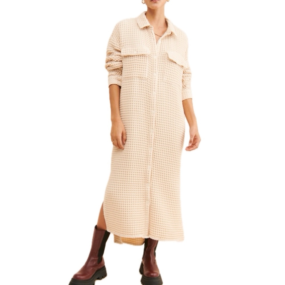 Urban Outfitters Cream Textured Midi Dress